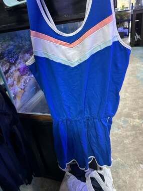 Flirtitude Active Blue Terry Cloth Chevron V-Neck Sleep Romper